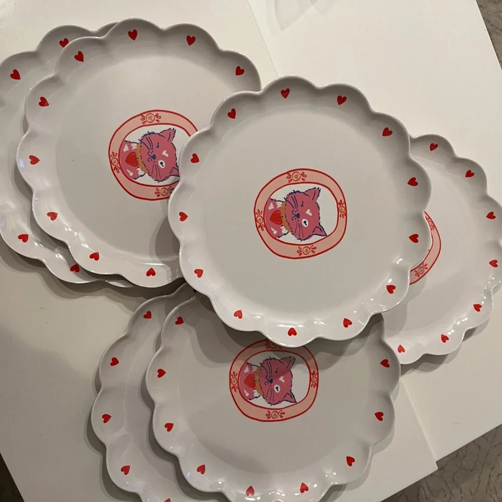 Cat Novelty Dinner Plates - Set of‎ SIX ( 10.5 inch - Melamine and Bamboo) (NEW)